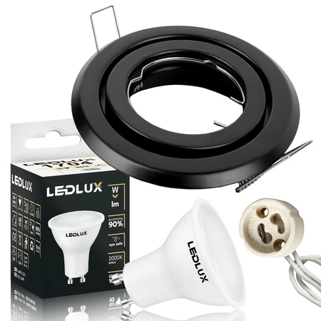 Zestaw Oprawa Halogenowa Ruchoma Okrągła CT- 15 Czarna + Żarówka GU10 10W biała ciepła LEDLUX
