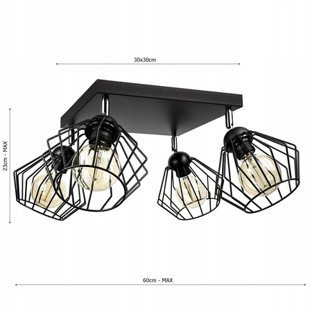 Lampa Sufitowa LX- 1088 Czarna 4x E27 LEDLUX