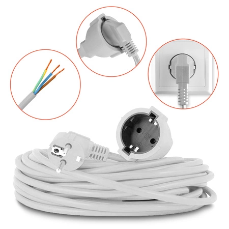PRZEDŁUŻACZ OGRODOWY DO LAMPEK KOSIARKI BUDOWLANY GRUBY SZNUR 3m Biały LEDLUX