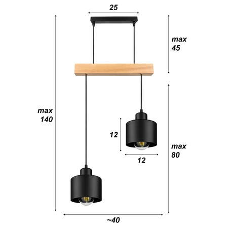 Lampa Wiszaca LX- 1394 Czarna + Drewno 2x E27 LEDLUX