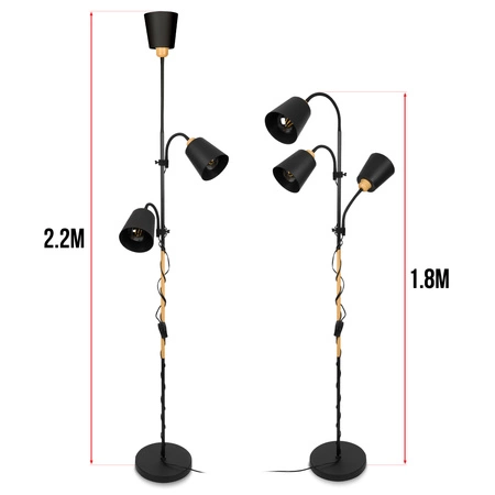 Lampa Podłogowa stojąca 3xE27 nowoczesna Czarna Regulowana do salonu Loft LPD-006 BLACK E27 LEDLUX