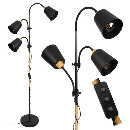 Lampa Podłogowa stojąca 3xE27 nowoczesna Czarna Regulowana do salonu Loft LPD-006 BLACK E27 LEDLUX