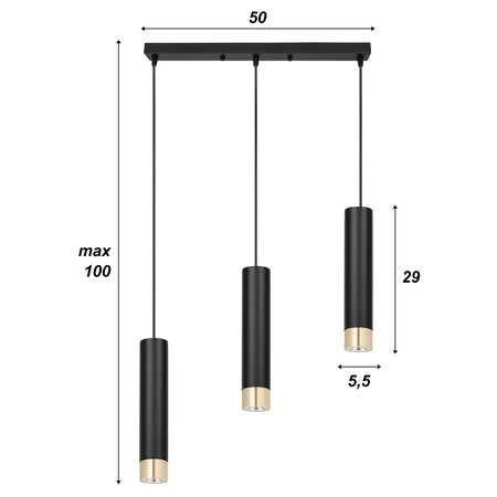 Lampa Wisząca LX-1413 Czarna + Złoto 3x GU10 LEDLUX