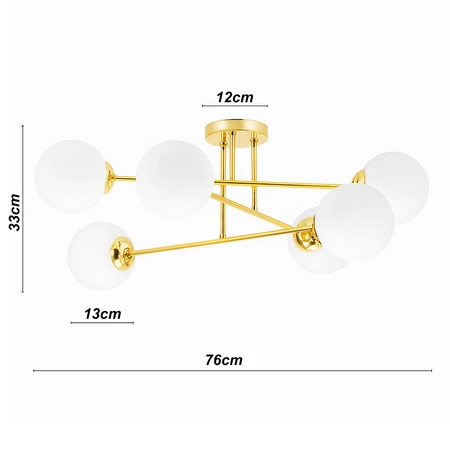 Lampa Sufitowa Wisząca Złota Biała Mleczne Szklane Kule Loft E27 NowoczesnaLX- 1405 Złota 6x E27 LEDLUX
