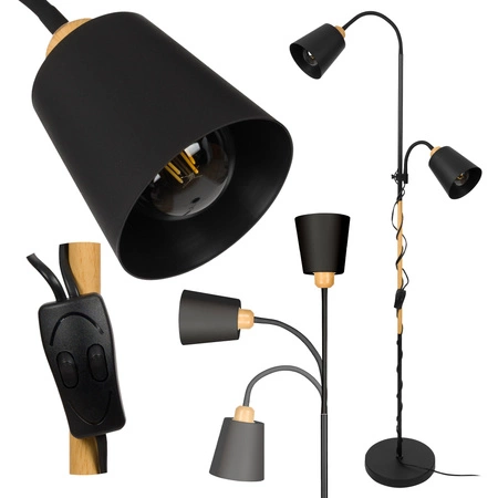 Lampa Podłogowa stojąca 2xE27 nowoczesna Czarna Regulowana do salonu Loft LPD-005 BLACK E27 LEDLUX