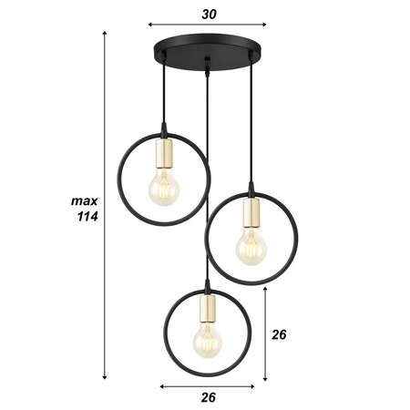 Lampa Wisząca LX-1361 Czarna+ Złoto 3x E27 LEDLUX