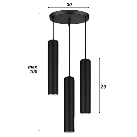 Lampa Sufitowa Wisząca Żyrandol Plafon Tuba Tuby metalowa Czarna LED LX-1354 Czarna 3x GU10 LEDLUX