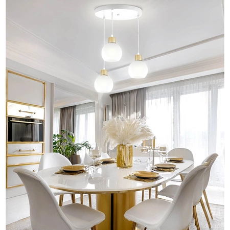 Lampa Sufitowa Wisząca Plafon Żyrandol Złota Szklana kula Mleczna 3x E27 LX-1045 LEDLUX