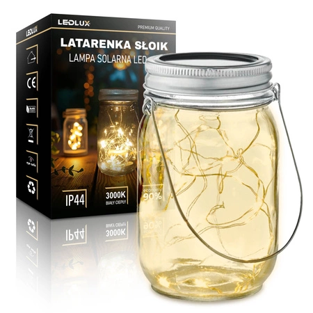 Lampa Solarna Ogrodowa LED Słoik solarny szklany Latarenka wisząca girlanda LSOL-043 LEDLUX