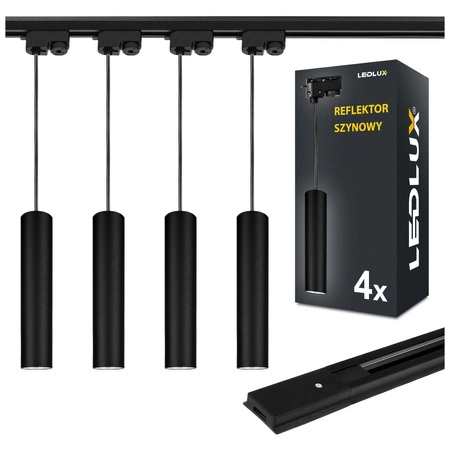 Zestaw Szyna Oświetleniowa Listwa 1m Czarna + 4x Reflektor Szynowy LampaTuba Czarny LEDLUX