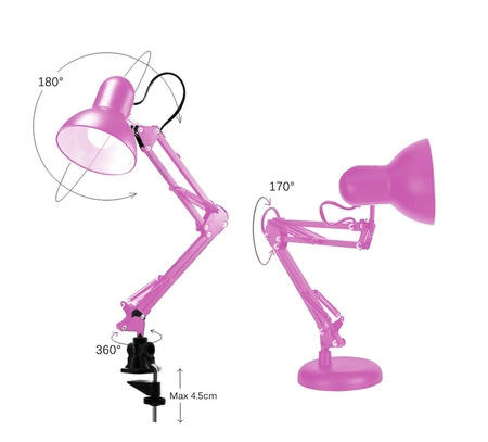 Lampka Nocna Biurkowa Stołowa Kreślarska LX- 1809 Różowa 1x E27 LEDLUX