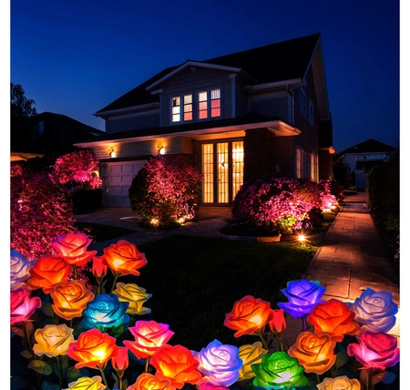 Lampa solarna LED ogrodowa wbijana KWIAT ROŻA KOLOROWE Róże LEDLUX LSOL-048 LEDLUX