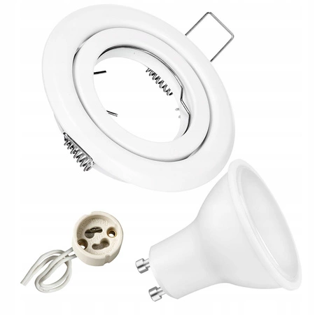 Zestaw Oprawa Halogenowa Ruchoma okrągła CT- 15 Biała + Żarówka GU10 6,5W biała ciepła LEDLUX