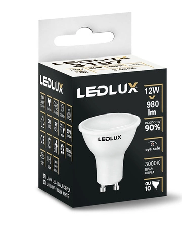 Żarówka LED GU10 12W = 95W 3000K biała ciepła LEDLUX