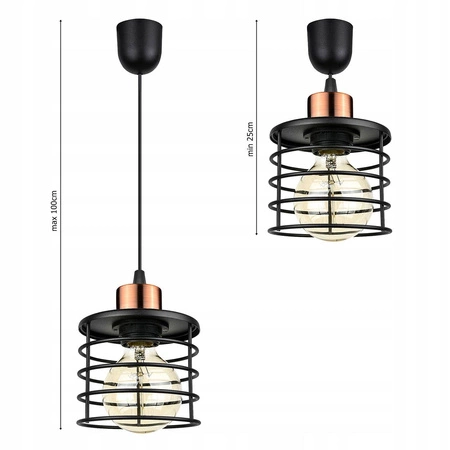 Lampa Wisząca LX- 1077 Czarna + Miedź 1x E27 LEDLUX