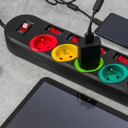 Przedłużacz Listwa Zasilająca 5 gniazd 3m KOLOROWE LEDLUX