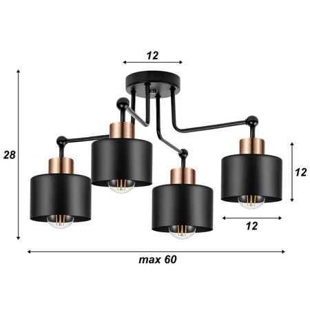 Lampa Sufitowa LX- 1099 Czarna + Miedź 4x E27 LEDLUX