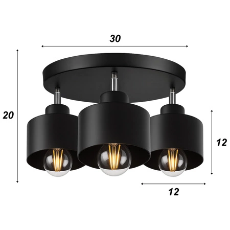 Lampa Sufitowa LX- 1040 Czarna 3x E27 LEDLUX