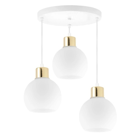 Lampa Sufitowa Wisząca Plafon Żyrandol Złota Szklana kula Mleczna 3x E27 LX-1045 LEDLUX