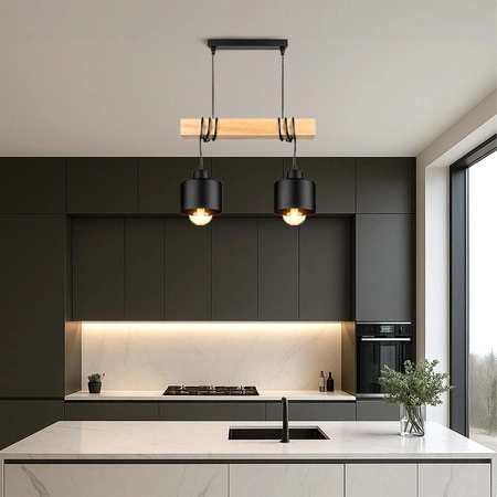 Lampa Wiszaca LX- 1394 Czarna + Drewno 2x E27 LEDLUX
