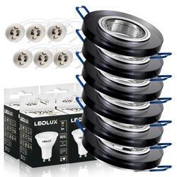 Zestaw 6x Oprawa Halogenowa Szklana LX- 7002 Czarna Okrągła + Żarówka GU10 2,5W biała neutralna LEDLUX