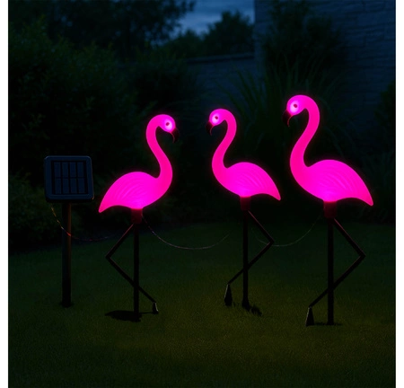 LAMPA SOLARNA Lampy solarne OGRODOWA LED 3x Zestaw Flaming flamingi Solarne LSOL-046 LEDLUX