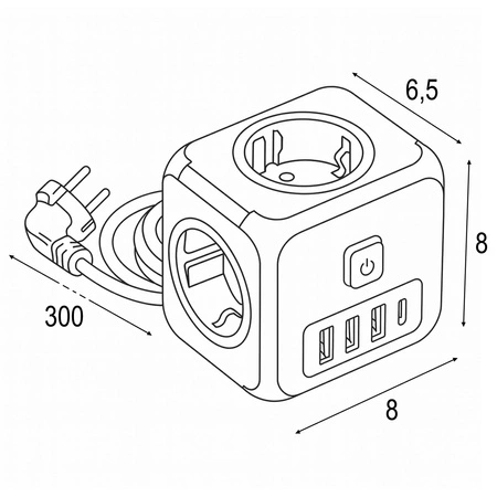 Przedłużacz USB KOSTKA 3-gniazda 3m Rozgałęźnik wyłącznik + 4xUSB szary