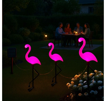LAMPA SOLARNA Lampy solarne OGRODOWA LED 3x Zestaw Flaming flamingi Solarne LSOL-046 LEDLUX
