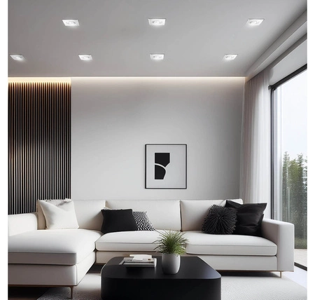 Zestaw 4x Oprawa Halogenowa Szklana LX-7005 Lustrzana Kwadratowa + Żarówka LED GU10 3,5W biała zimna LEDLUX