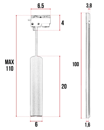 Zestaw Szyna Oświetleniowa Listwa 1m Czarna + 4x Reflektor Szynowy LampaTuba Czarny LEDLUX