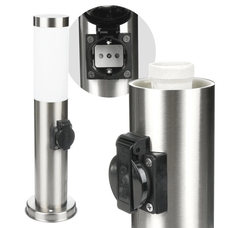 Lampa Ogrodowa Stojąca Słupek E27 LX- 710 Inox 45cm Gniazdo LEDLUX