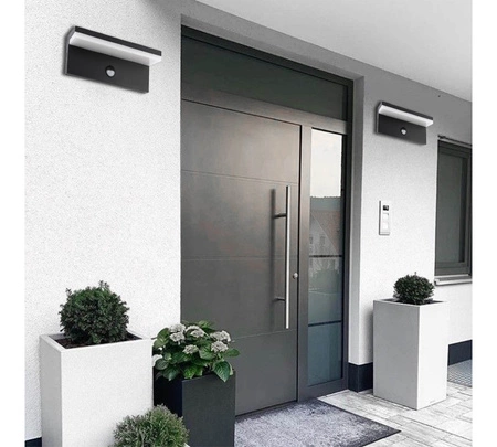 Lampa elewacyjna LED zewnętrzna kinkiet ogrodowy 10W biała neutralna PIR LEL-0002 PIR CZARNA LEDLUX