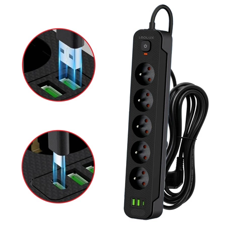 Przedłużacz Listwa Zasilająca Sieciowa 5 Gniazd 230V 3M 3x USB Ładowanie