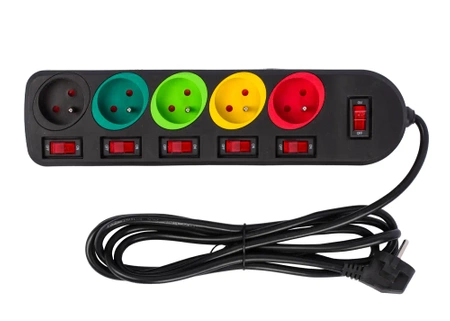 Przedłużacz Listwa Zasilająca 5 gniazd 3m KOLOROWE LEDLUX