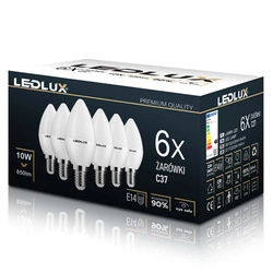 6x Żarówka LED E14 B35 10W = 90W 850lm 4000K biała neutralna LEDLUX