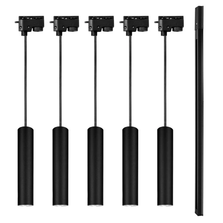 Zestaw Szyna Oświetleniowa Listwa 2m Czarna + 5x Reflektor Szynowy LampaTuba Czarny LEDLUX