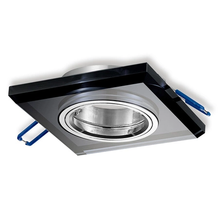 Zestaw Oprawa Halogenowa Szklana LX-7003 Czarna Kwadratowa + Żarówka LED GU10 1,5W biała zimna LEDLUX