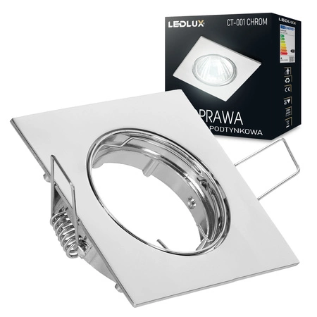 Zestaw 6x Oprawa Halogenowa CT- 001 Chrom Kwadratowa +Żarówka GU10 12W biała zimna LEDLUX