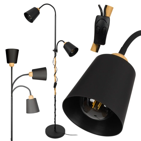 Lampa Podłogowa stojąca 2xE27 nowoczesna Czarna Regulowana do salonu Loft LPD-005 BLACK E27 LEDLUX